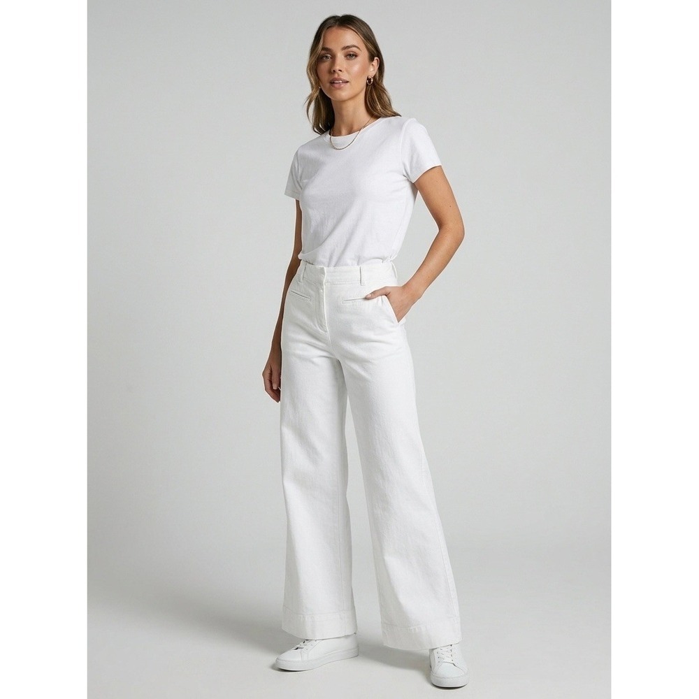 Maeve by Anthropologie White Wide Leg High Rise Trousers Pants Size 4